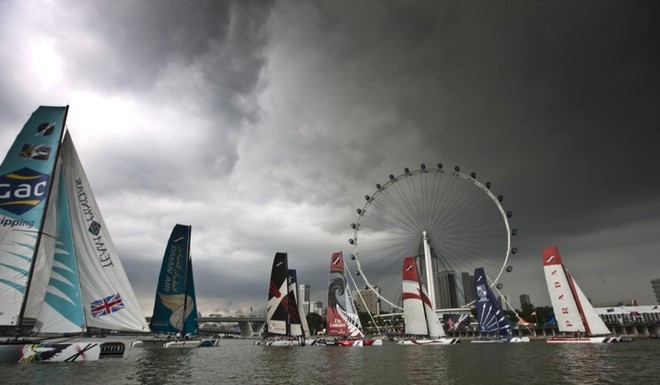 Storm clouds overhead before racing was momentarily suspended - Extreme Sailing Series 2011 © Lloyd Images http://lloydimagesgallery.photoshelter.com/